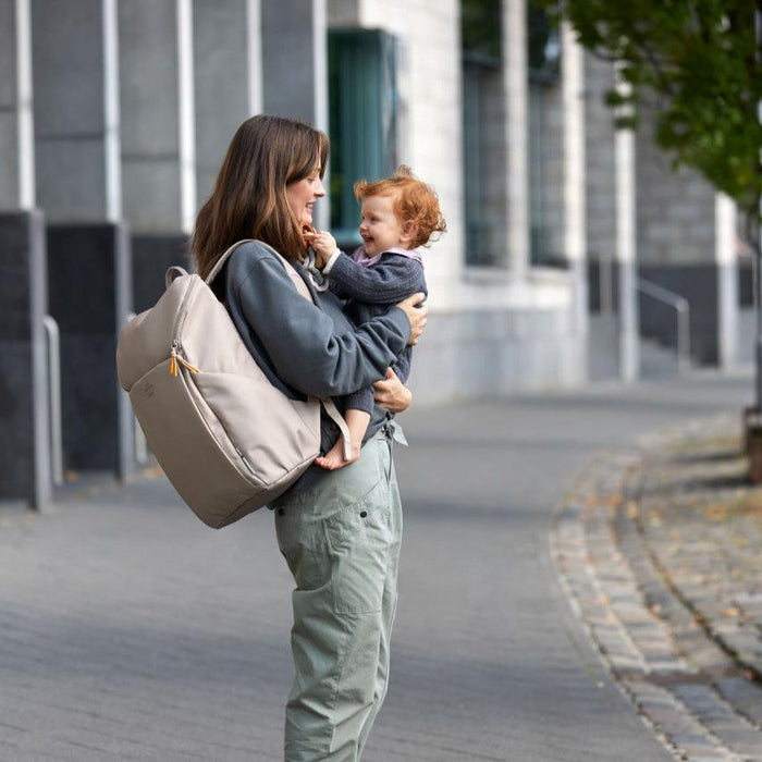 caption-Slender Lassig Diaper Bag in Taupe