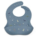 caption-Dinosaur Print and Blue Colored Silicone Bib