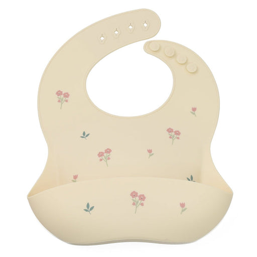 caption-Floral Meadow Cream Colored Silicone Bib