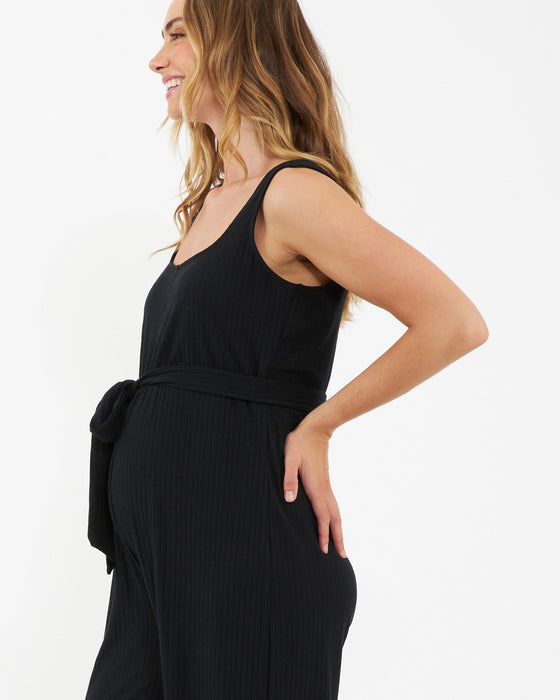 Bobby Ribbed Maternity Jumpsuit - Black