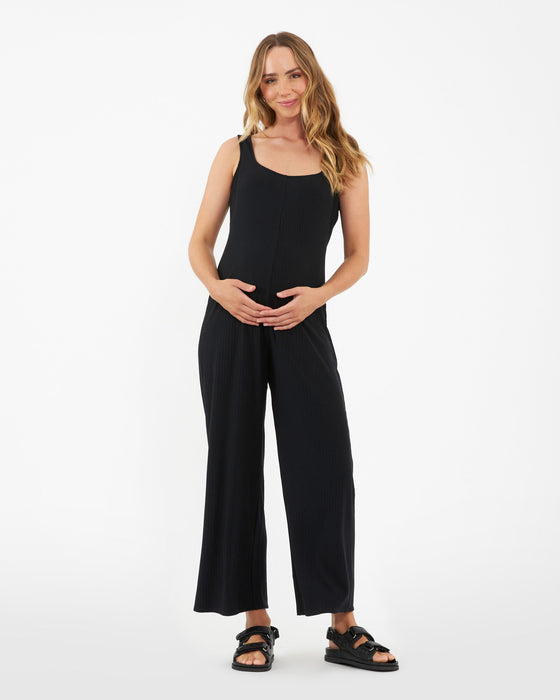 Bobby Ribbed Maternity Jumpsuit - Black