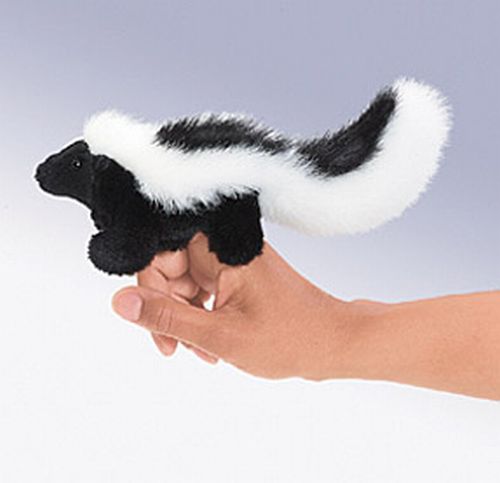 caption- Small Skunk Finger Puppet Plus Toy 