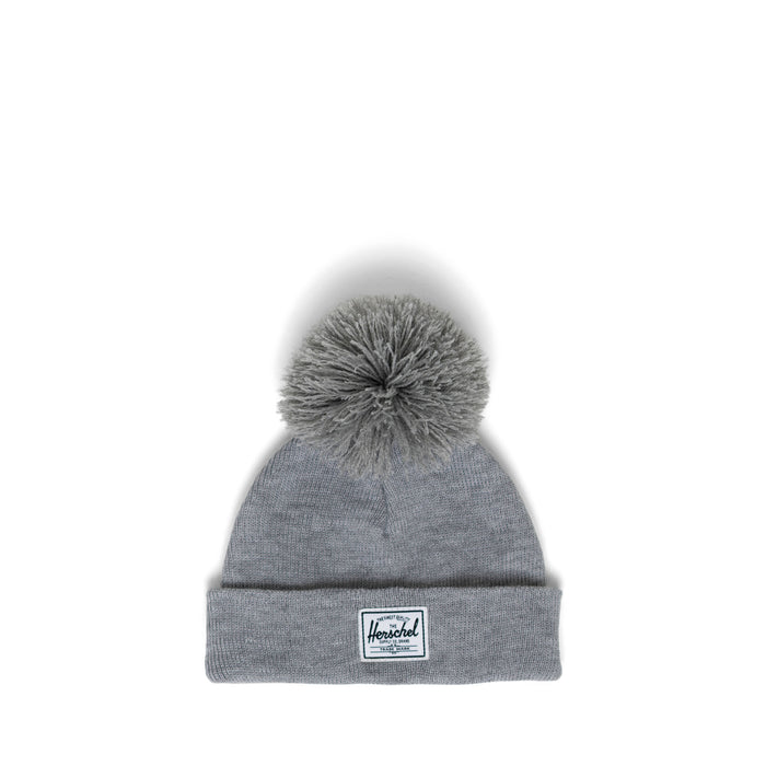 caption-Baby Beanie Hat with Pom in Heather Light Grey