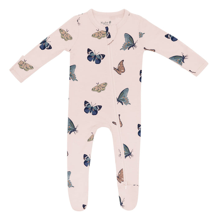 caption-Blush Butterfly Kyte Baby Zippered Footie