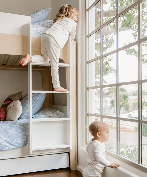 caption-Children's Oeuf Perch Bunk Bed with Trundle and Vertical Ladder