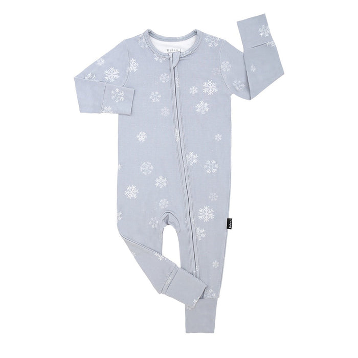 Belan.J Bamboo Footless Zippered Sleeper with Foldover Cuffs - Polar Bears / Snowflakes