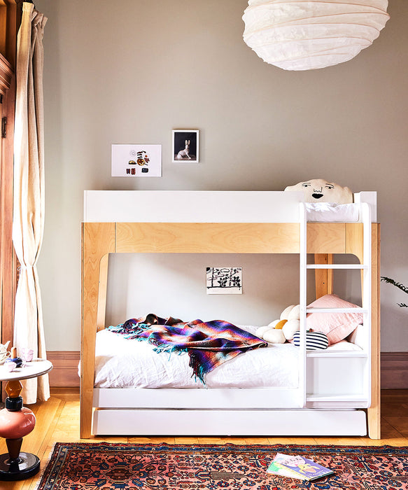 caption-Children's Oeuf Perch Bunk Bed with Trundle and Vertical Ladder