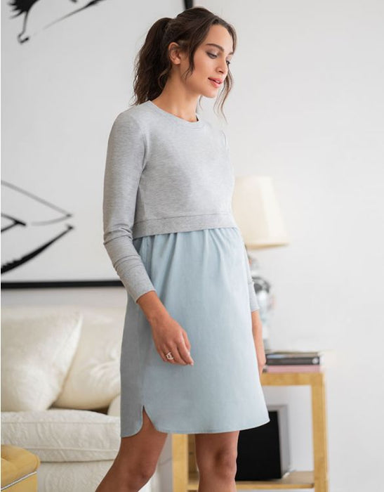Cedar Cotton Maternity & Nursing Dress with Sweatshirt Top — Nurtured