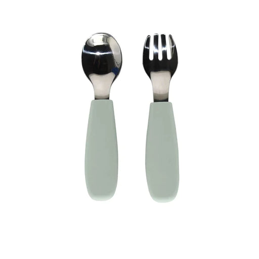 Noüka Toddler Cutlery Fork and Spoon Set - Leaf Green - nurtured.ca